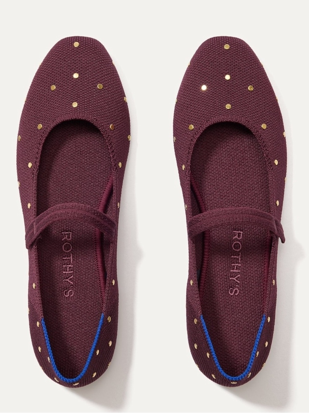 NWOT Rothy's Square Mary Jane Flats with Gold Studs Sz 8